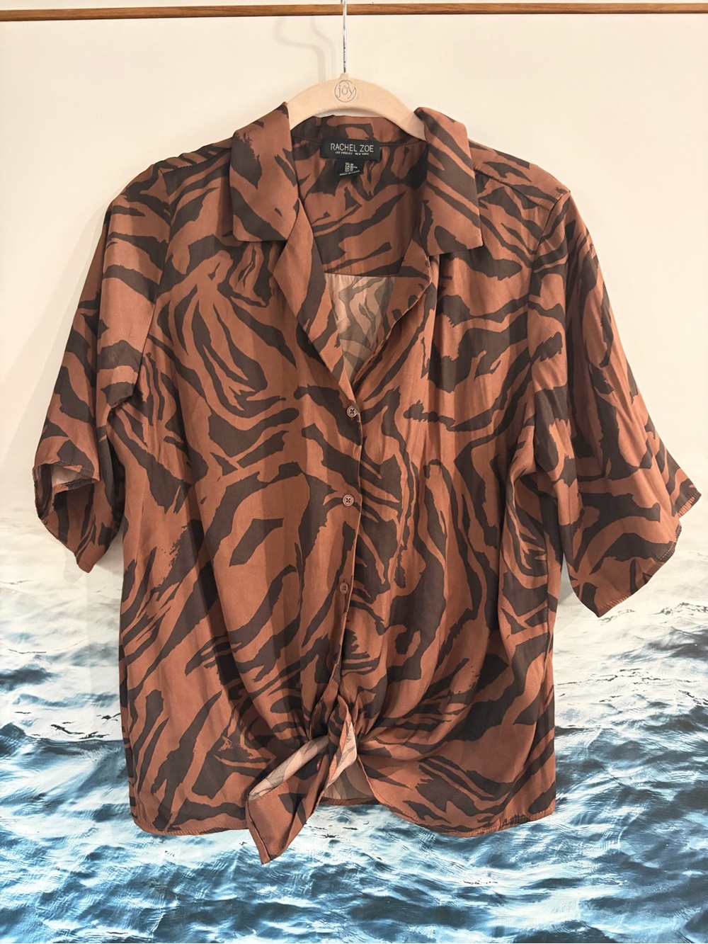Rachel Zoe Brown and Black Tiger-Print Short Sleeve Button-Up